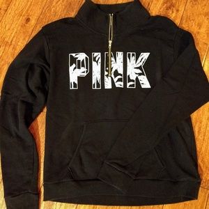 VS PINK black tropical logo quarter zip